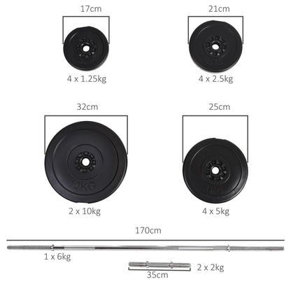 Dumbbell And Barbell Set With 65kg Adjustable Barbell Weights Set, For Home Gym - Black