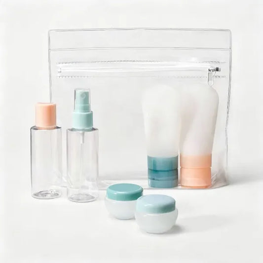 Travel Toiletry Bag Set 7 Pieces – Silicone And EVA, Lightweight Luggage Accessory Organizer