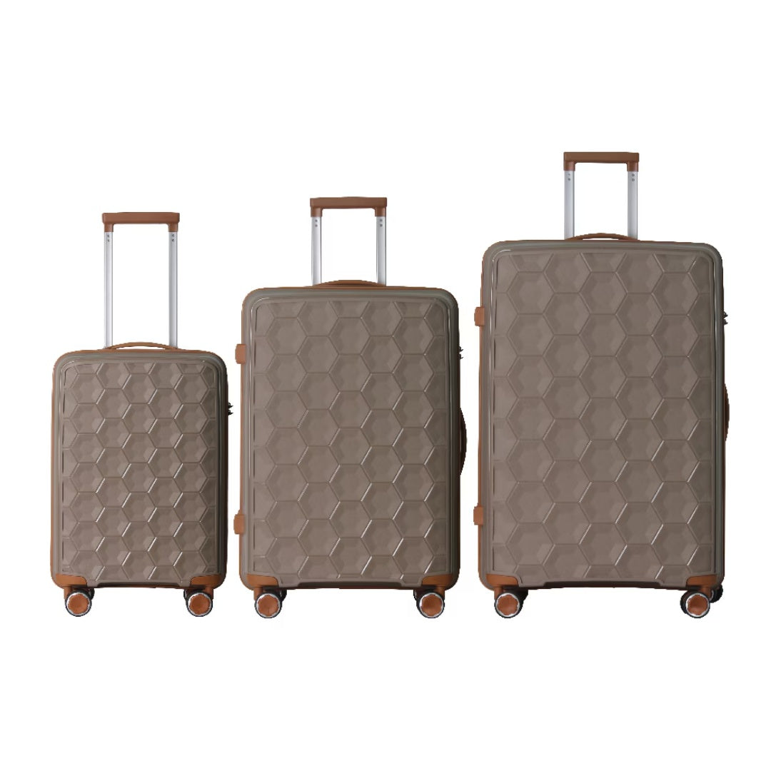 3-Piece Luggage Set Travel Lightweight Suitcases With Rolling Wheels, TSA Lock & Moulded Corner, Carry On Luggages For Business, Trip, 20-24-28, Brown