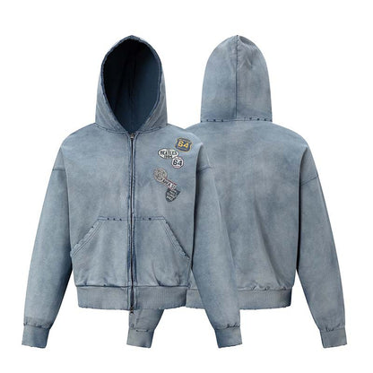 American-style Vintage DIY Badge-printed Washed-and-distressed Jacket