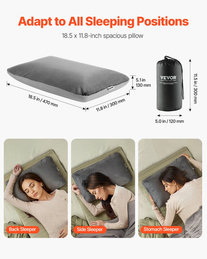 Camping Pillow Lightweight Portable Travel Pillow Memory Foam & Washable Cover