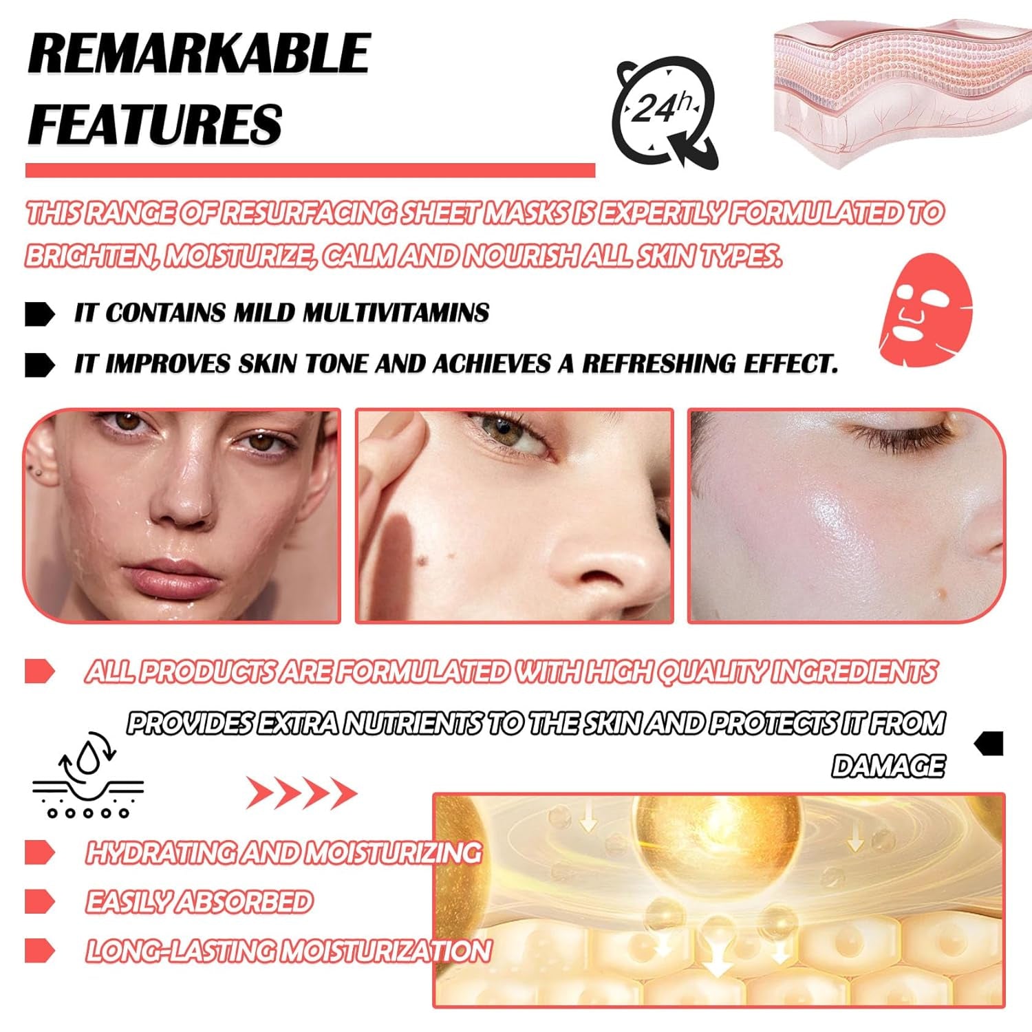 20 Pcs Facial Sheet Mask Combo,Hydrating Face Mask,Easy to Use,Moisturizing Daily Sheet Mask