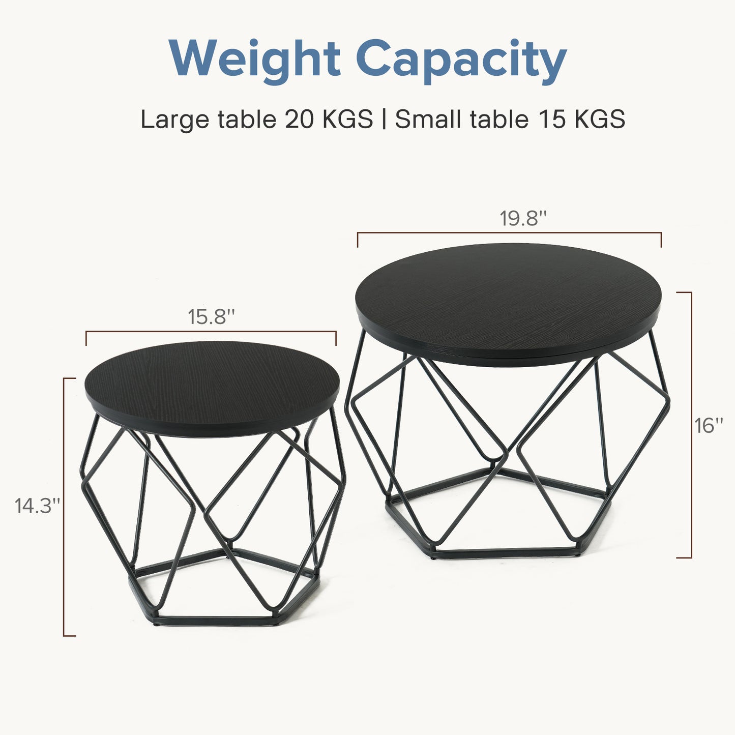 Modern Geometric Style Coffee Table Set  2-piece   Round Stackable Side Table With Hidden Storage Space