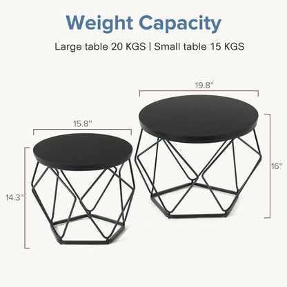 Modern Geometric Style Coffee Table Set  2-piece   Round Stackable Side Table With Hidden Storage Space