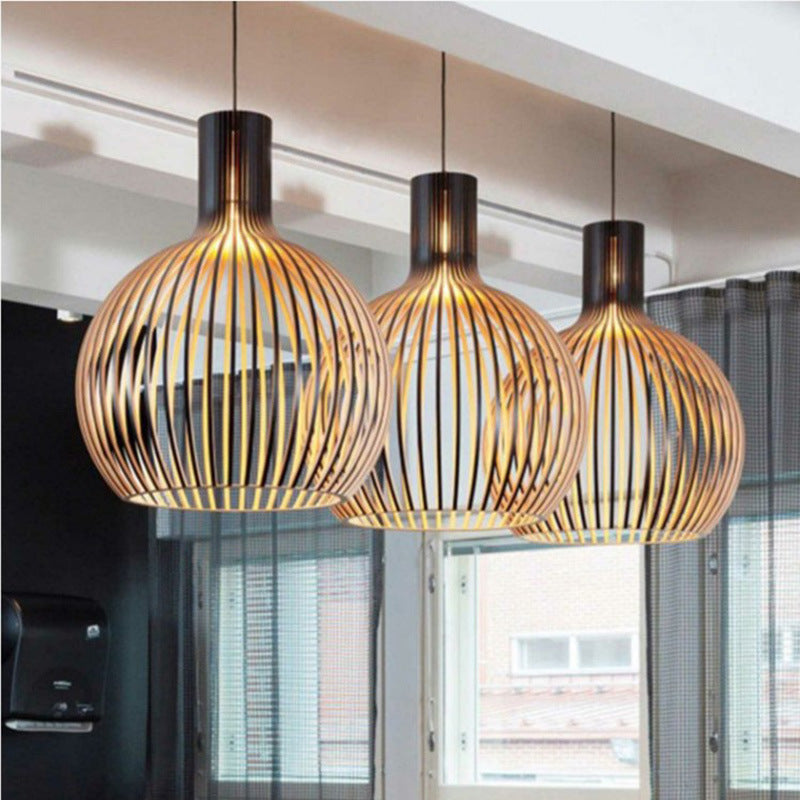 Retro Wooden Bird Cage Chandelier Living Room Bedroom Bedside Lamp