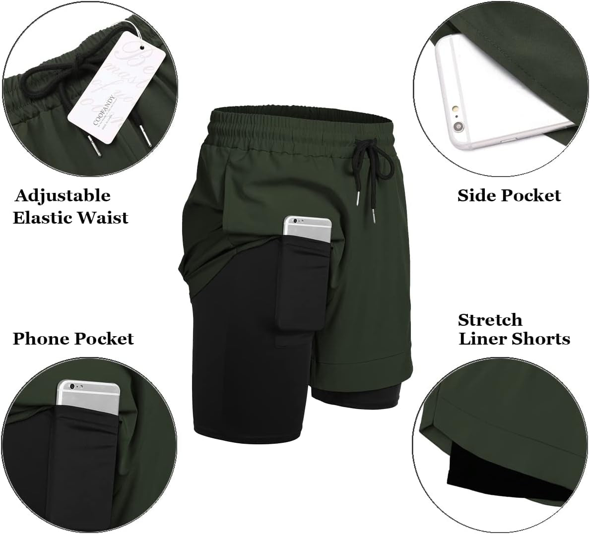 Men'S 2 Pack Running Shorts 2 in 1 Workout Shorts Quick Dry Gym Training Athletic Jogger with Phone Pockets