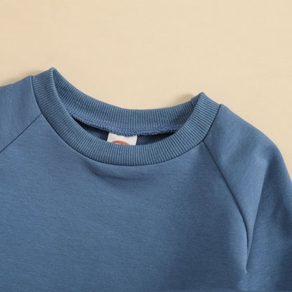 Boys' Solid Color Suit Round Neck Sweater Trousers