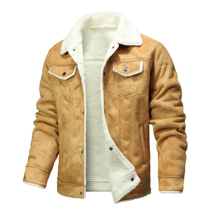 Fur-trimmed Lapel Jacket For Men, Winter Fleece-lined Coat