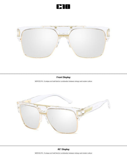 Designer Men Sunglasses Fashion Square Gold Hip Hop Model New Style Shades Blue