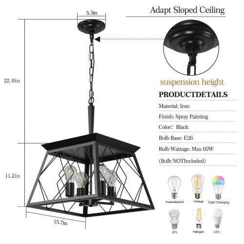 4 Lights Farmhouse Chandelier For Dining Room Black - No Bulbs Unavailable Platform- Temu