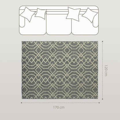 UV Resistant Indoor & Outdoor Area Rug, Easy-Cleaning Machine Washable Rug With Geometric Pattern For Patio, Garden, Kitchen, Bathroom Or Living Room, 170 X 120 Cm, Grey
