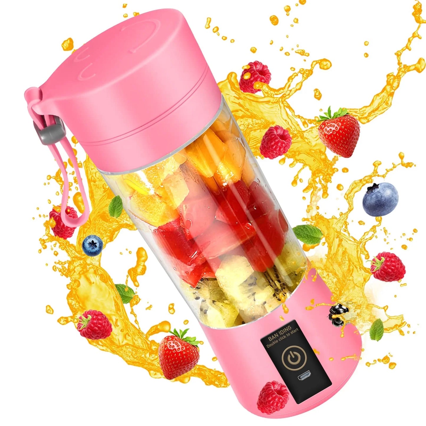 Portable Blender USB Rechargeable Personal Juicer Cup Small Fruit Juice Mixer for Shakes and Smoothies 350ML Capacity- Pink