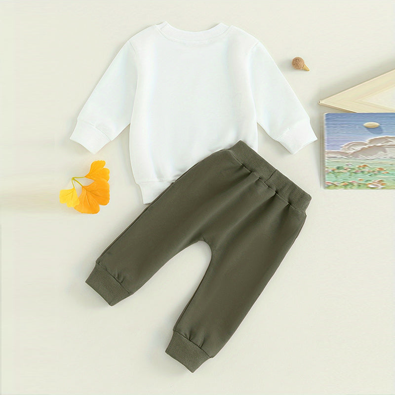 Baby Boy's 2-Piece Sweatshirt Set Round Neck Letter Print Top & Drawstring Jogger Pants For Spring & Fall