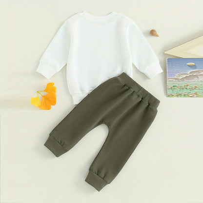 Baby Boy's 2-Piece Sweatshirt Set Round Neck Letter Print Top & Drawstring Jogger Pants For Spring & Fall