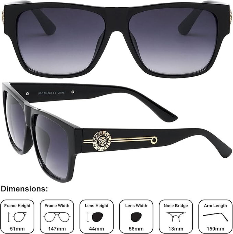 Men Sunglasses Fashion Design Tortoise Black Frame Hip Hop Style Square Shades