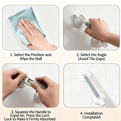 12 Inch Shower Grab Bar With Strong Suction Cups, No Drill Bathroom Safety Handle With Anti-Slip Grip, Portable Balance Assist Handrail For Elderly Seniors Handicap, Window Glass Door Pull Handle