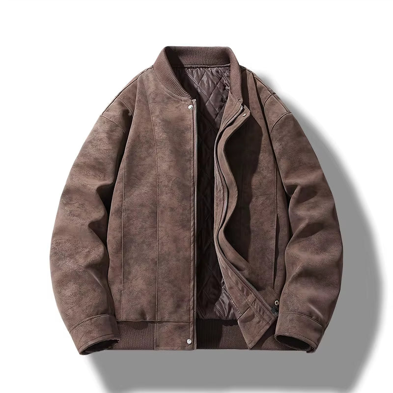 Winter Man Jacket Thicken Fleece Retro Solid Color Male Coat American Stand Collar Long Sleeve Loose Casual Men Outerwear