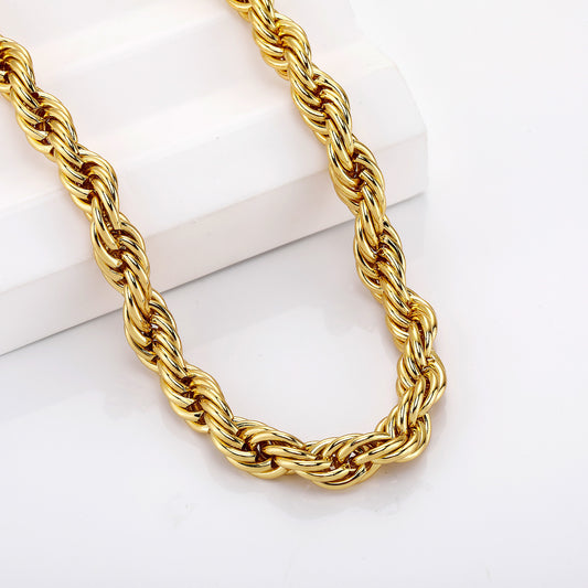 24k Color-retention Electroplated Twisted Rope Necklace And Bracelet