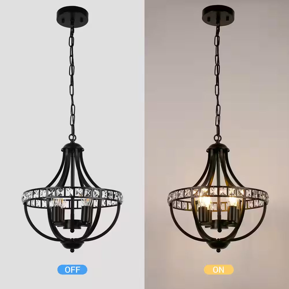 4-Light Black Crystal Candlestick Hardwired Chandelier for Living Room