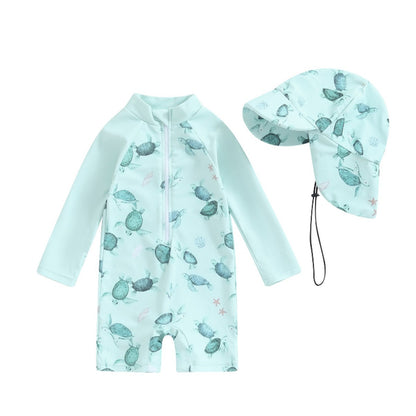 Hat One-piece Long Sleeves Children's Swimsuit