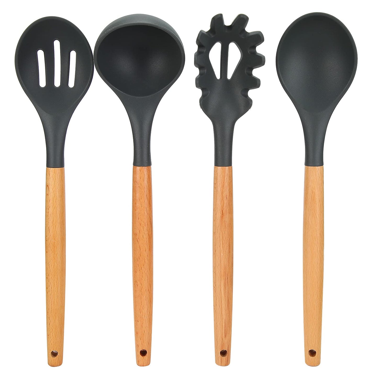 12 Pieces&set Silicone Kitchen Utensils, Wooden Handle Non-stick Cooking Cutlery Set, Withstand 480 F Silicone Kitchen Utensils, Silicone Beech Cooking Spoon Set Kitchen Accessories For The Kitchen A