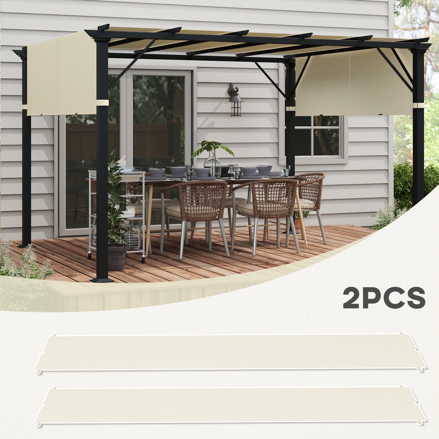 2 Pcs Pergola Replacement Canopy, UV Protection Pergola Shade Cover, Easy to Install, for 10 x 10ft Pergola, Cream White