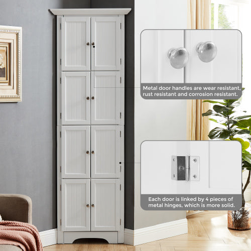High Storage Cabinet With Door And 4 Shelves, Suitable For Living Room, Kitchen, Office, Bedroom, Bathroom, Modern Style, White