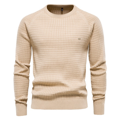 European Size Autumn And Winter New Cotton Sweater Men's Solid Color Bottoming Plaid Pullover Sweater For Men