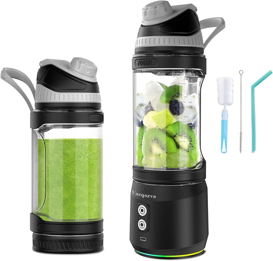 Portable Blender for Shakes and Smoothies, 24Oz 300W Travel Blender on the Go USB Rechargeable Personal Blender for Smoothies Protein Shakes with a Travel Lid & BPA Free Bottle(Grey Cap Black Body)