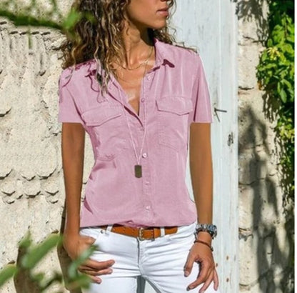 New Style Ladies Shirt Lapel Short Sleeved Shirt Women