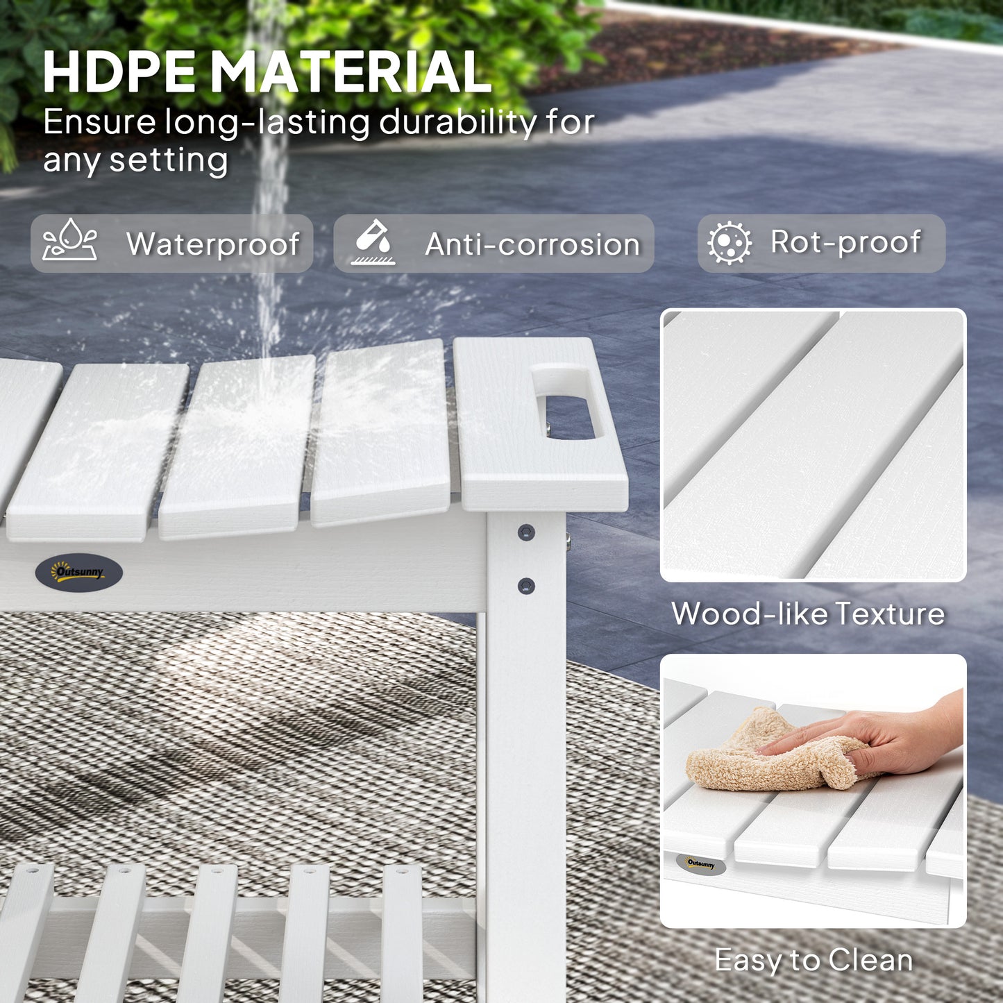 HDPE Shower Bench, Waterproof Shower Stool with Handle, Storage Shelf, Non-Slip Pads for Indoor Outdoor, White