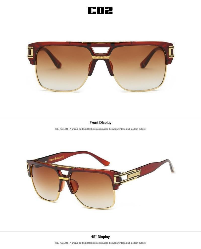 Designer Men Sunglasses Fashion Square Gold Hip Hop Model New Style Shades Blue