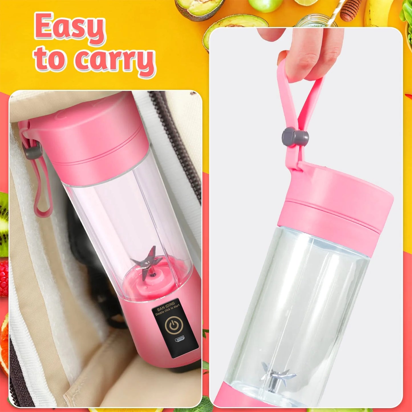 Portable Blender USB Rechargeable Personal Juicer Cup Small Fruit Juice Mixer for Shakes and Smoothies 350ML Capacity- Pink