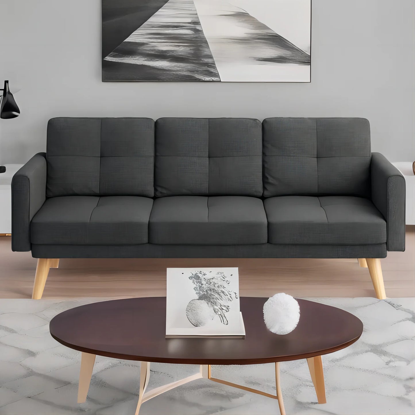 68"  and Couch with Side Storage Pocket and 4" Thick Cushions for Living Room, Dark Gray Modern Home Furniture
