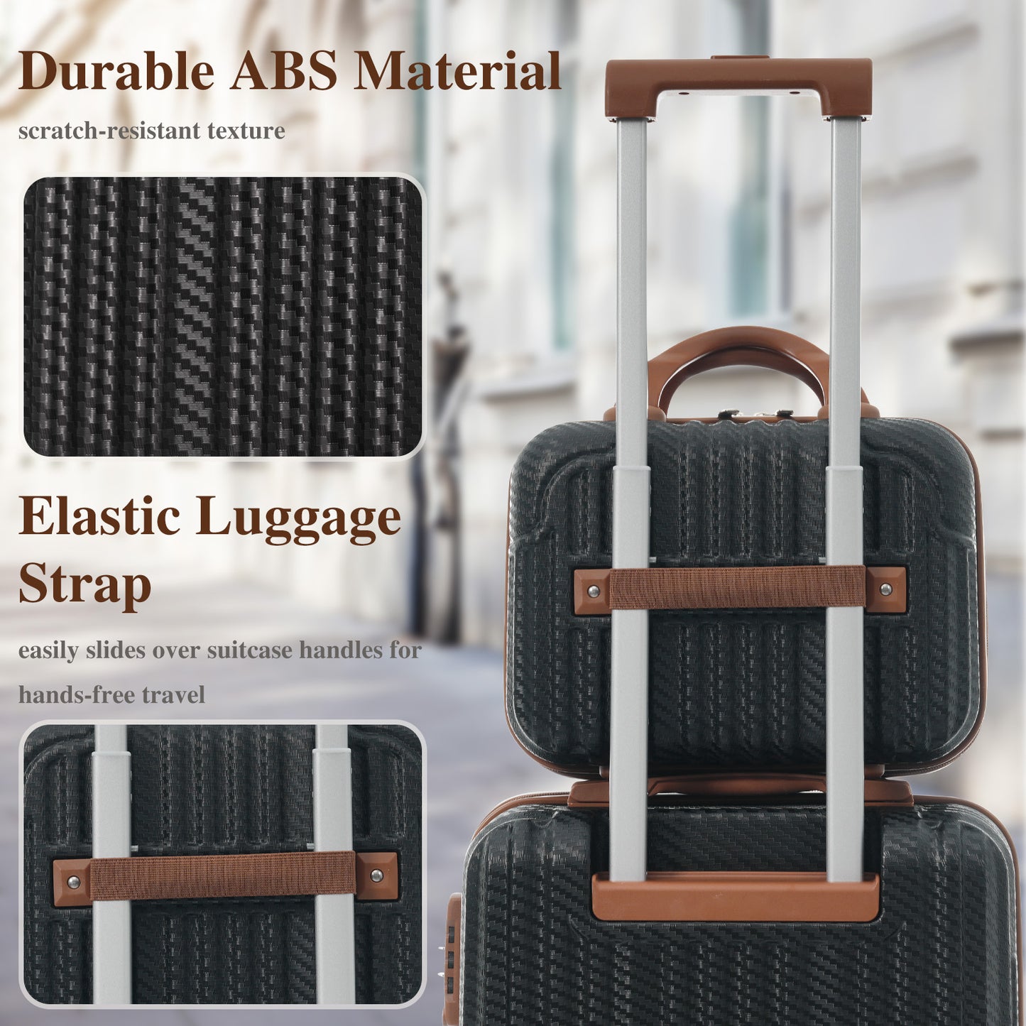 6-Piece Luggage Set, Durable Hardshell ABS Suitcase With Spinner Wheels, TSA Lock, Side Hooks, Lightweight Carry-On & Checked Luggage