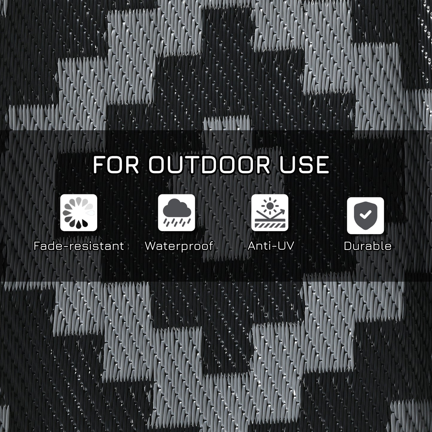 Reversible Outdoor Rug Carpet RV Camping Rugs with Carry Bag, 8' x 10', Black & Gray Geometric