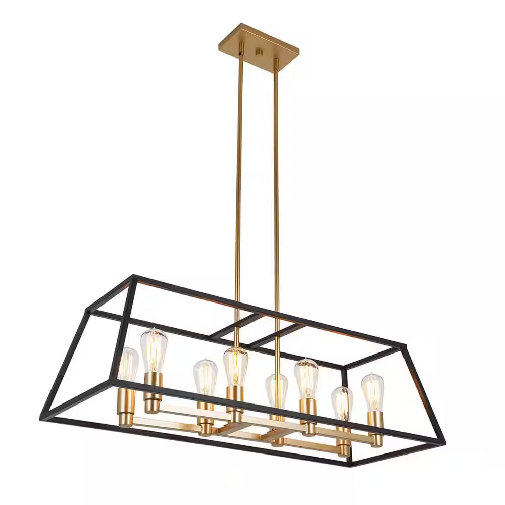 Carter 8-Light Black and Gold Farmhouse Chandelier Light Fixture for Dining Room or Kitchen