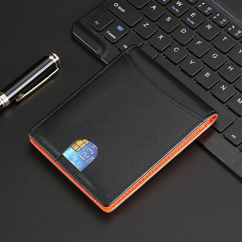Mens Slim Leather Wallet with Money Clip RFID Blocking Bifold Credit Card Holder