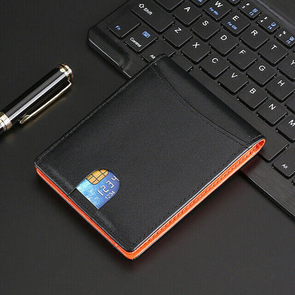 Mens Slim Leather Wallet with Money Clip RFID Blocking Bifold Credit Card Holder