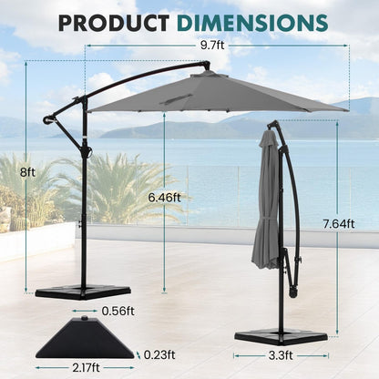9.8FT Offset Patio Umbrella Hanging Cantilever Umbrella Outdoor Sun Shade With Easy Tilt Adjustment, 8 Ribs, UV Protection For Backyard, Lawn