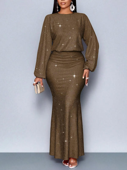 Hot Beads Long-sleeved Fishtail Dress Women