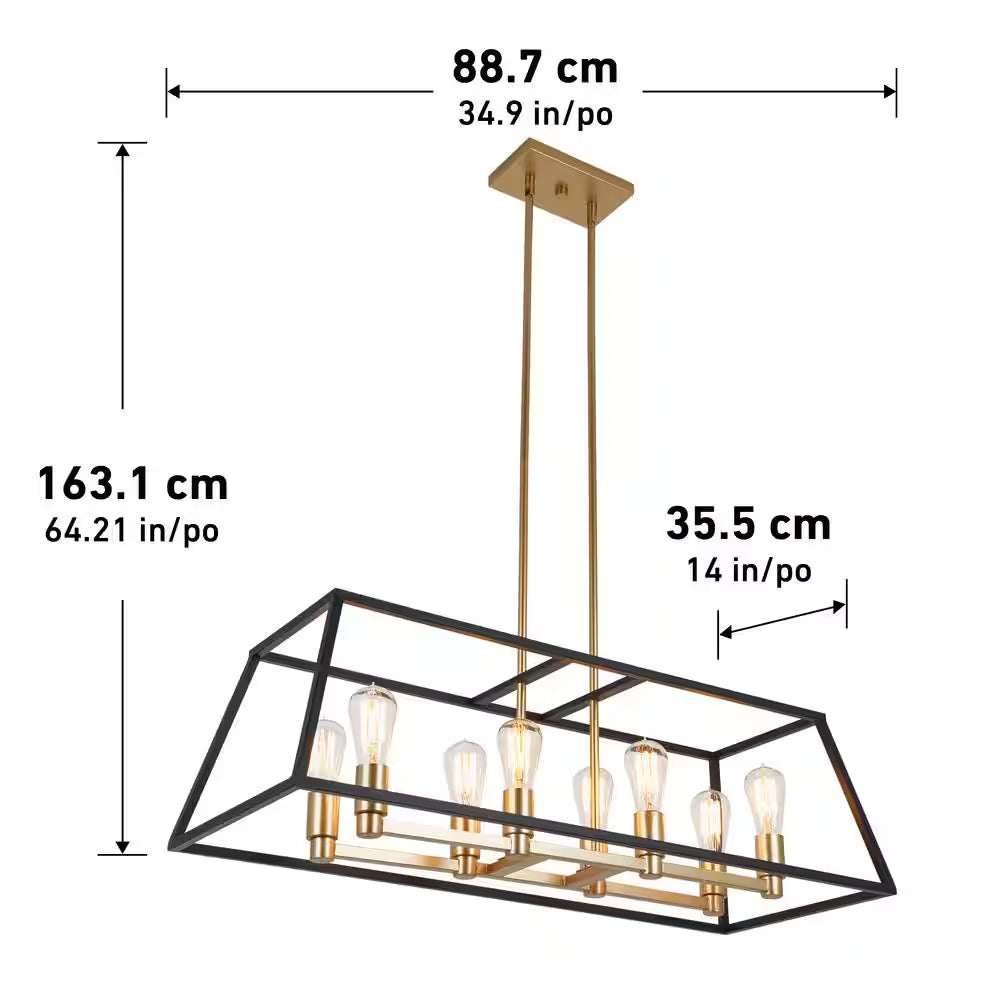 Carter 8-Light Black and Gold Farmhouse Chandelier Light Fixture for Dining Room or Kitchen
