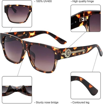 Men Sunglasses Fashion Design Tortoise Black Frame Hip Hop Style Square Shades