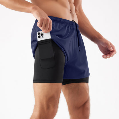 Men's Loose Three-point Quick-drying Lined Anti-exposure Double-layer Fitness Shorts
