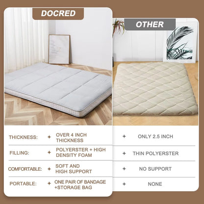 Gray Floor Mattress with Storage Bag Japanese Futon Mattress Extra Thick Folding Sleeping Pad Futon Mattress Portable Camping Mattress, Twin
