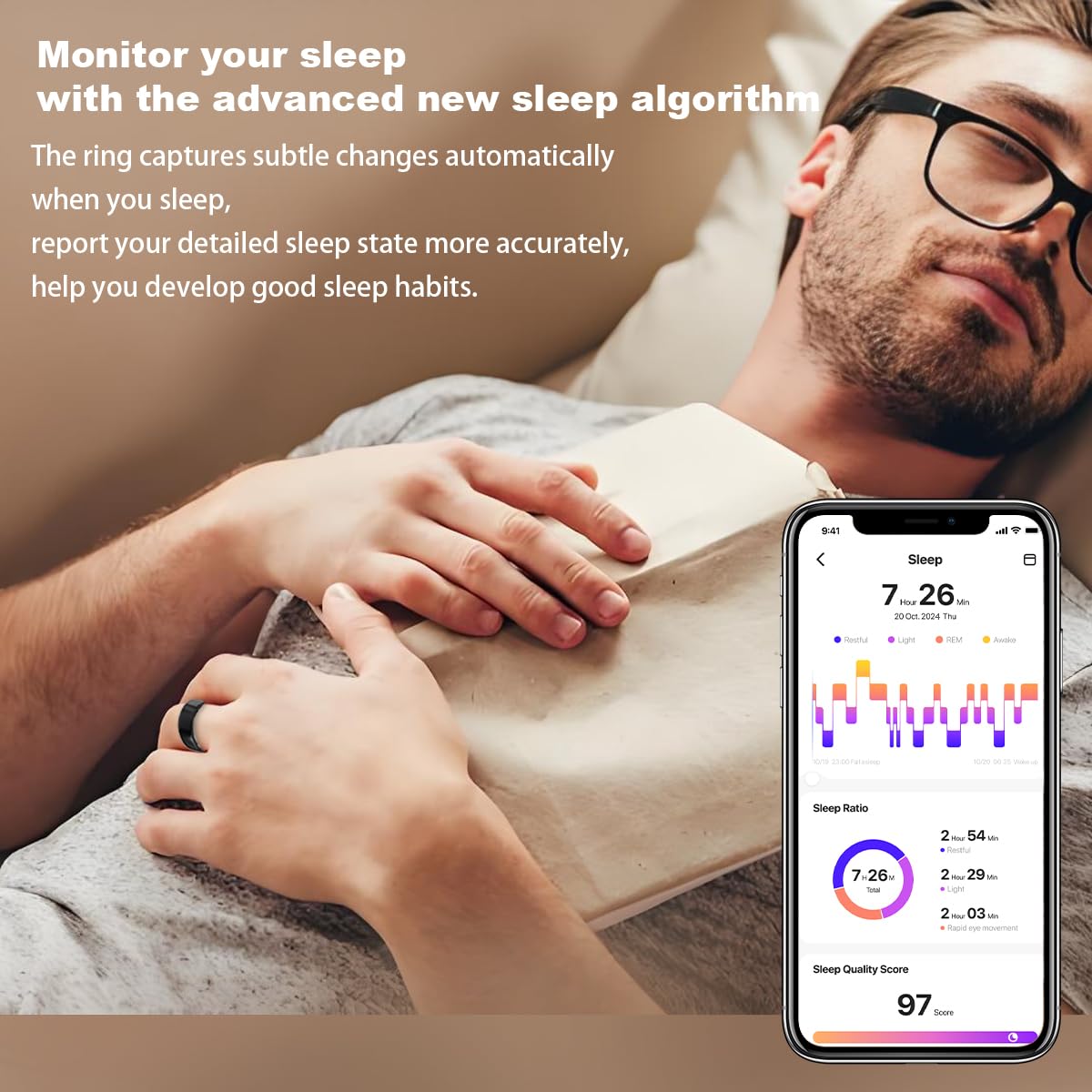 Health Smart Ring, Fitness Tracker, With Heart Rate, Blood Oxygen, Heart Rate Variability, Sleep Monitoring, Step Count, IP68 Compatible With IPhone And Android, No Subscription Fee Required