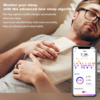 Health Smart Ring, Fitness Tracker, With Heart Rate, Blood Oxygen, Heart Rate Variability, Sleep Monitoring, Step Count, IP68 Compatible With IPhone And Android, No Subscription Fee Required