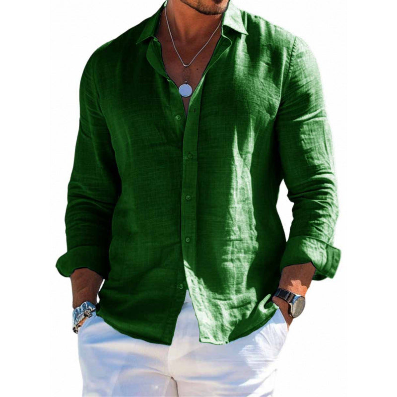 Men's Long Sleeve Shirt Casual Loose Lapel Button Top Solid Color Plus Size Blouse Clothing