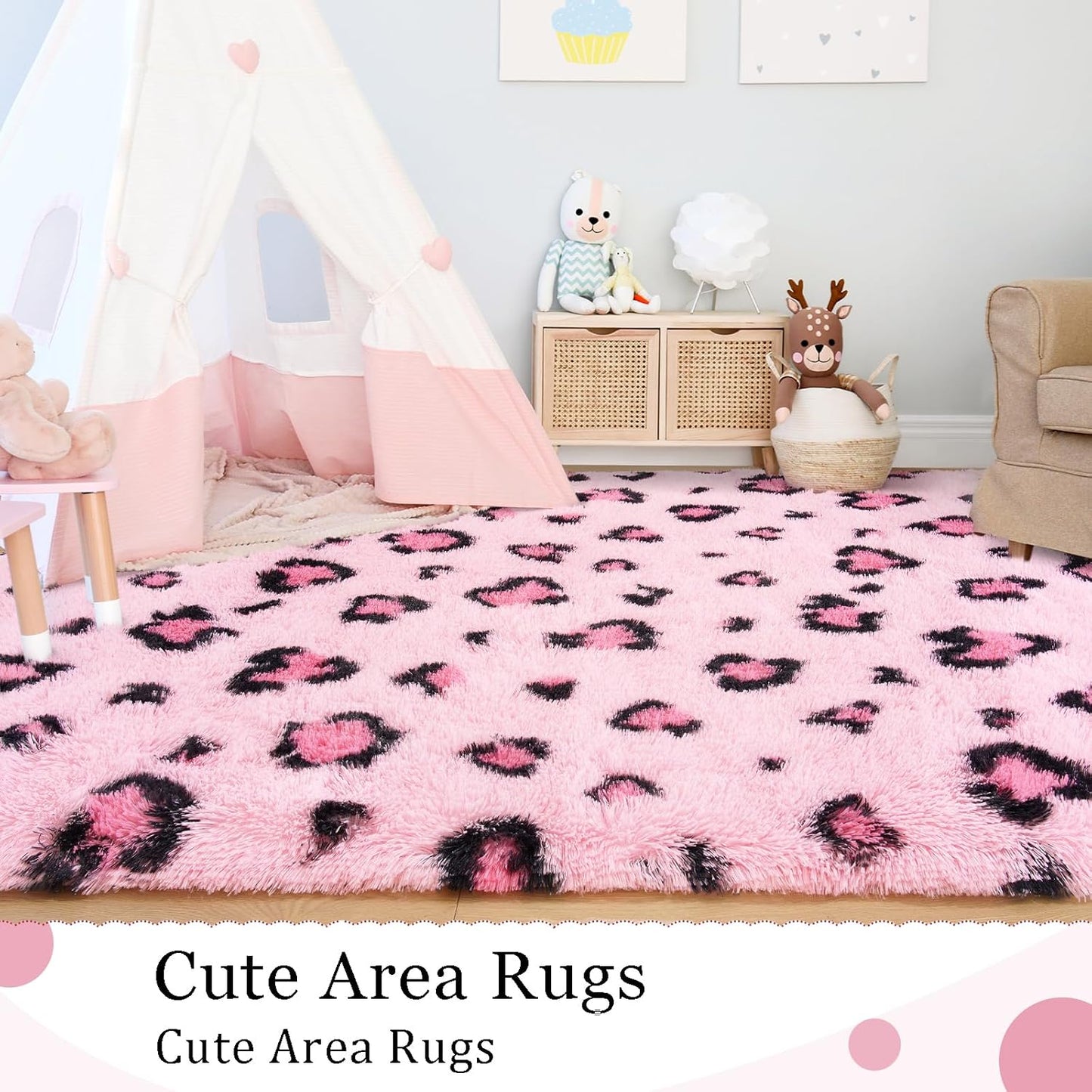 Soft Rugs for Girls Kids Bedroom 3X5, Fluffy Leopard Cheetah Print Rugs for Living Room Dorm Nursery Home Decor, Pink