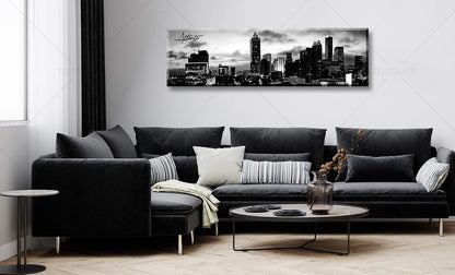 Atlanta Skyline Wall Art Cityscape Picture Decor Black and White Canvas Print Painting Artwork City Building Panoramic Night View Modern Decoration Office Study Bedroom Home Decorations 13.8"X47.3"